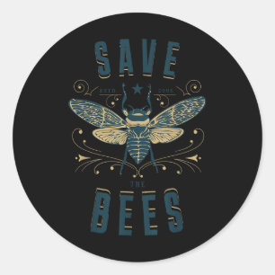 Pegatina Redonda Retro Salvar Las Abejas Apiario Camisas Abejas Abe