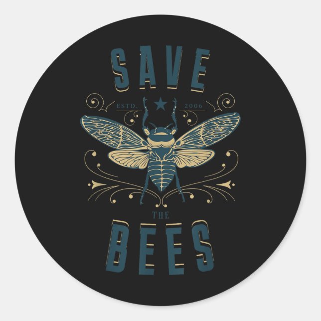 Pegatina Redonda Retro Salvar Las Abejas Apiario Camisas Abejas Abe (Anverso)