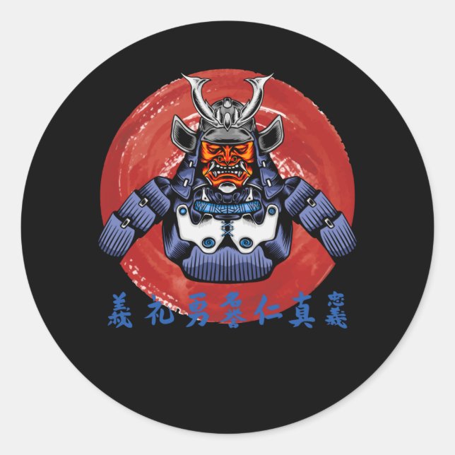 Pegatina Redonda Retro Samurai Armor - Diseño Samurai perfecto (Anverso)