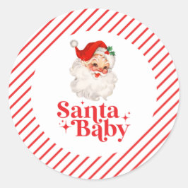 Pegatina Redonda Retro Santa Baby fiesta de bebé de Navidad