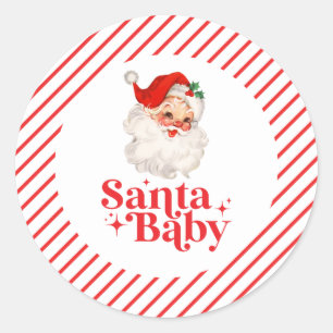 Pegatina Redonda Retro Santa Baby fiesta de bebé de Navidad