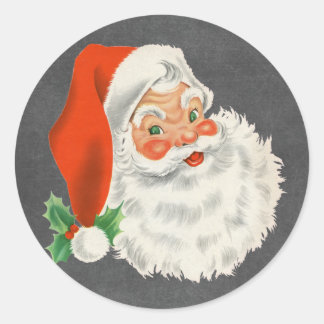 Pegatina Redonda Retro Santa Claus Chalkboard