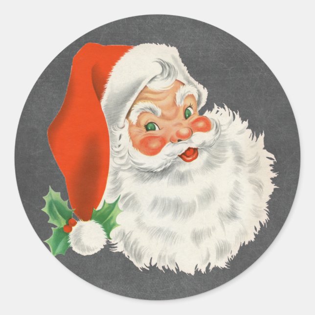 Pegatina Redonda Retro Santa Claus Chalkboard (Anverso)