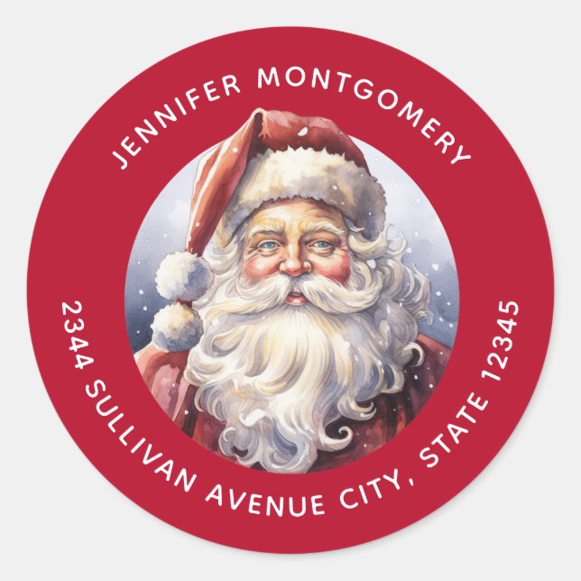 Pegatina Redonda Retro Santa Claus en un Navidad Gorra rojo - Direc (Anverso)