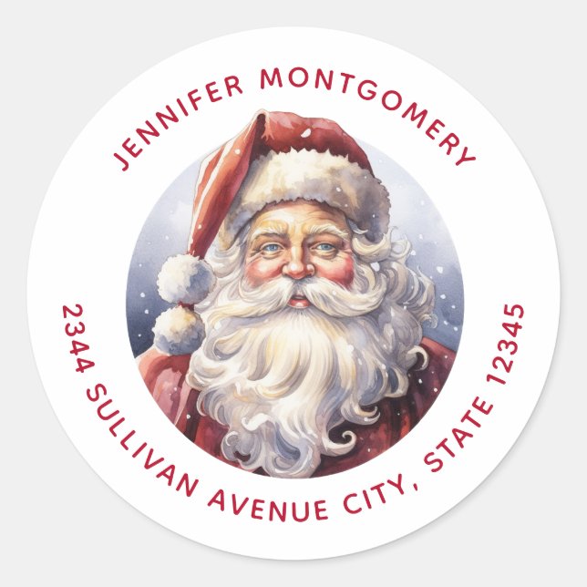 Pegatina Redonda Retro Santa Claus en un Navidad Gorra rojo - Direc (Anverso)