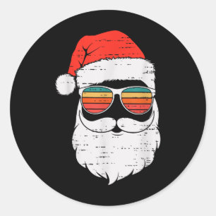 Pegatina Redonda Retro Santa Enfrenta A Navidades Desnudos En Julio