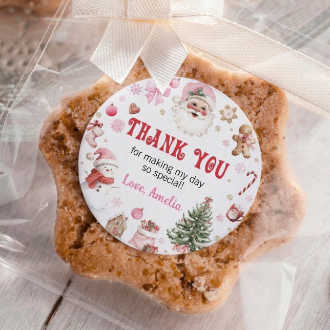 Pegatina Redonda Retro Santa Winter Christmas Birthday Thank You (Subido por el creador)