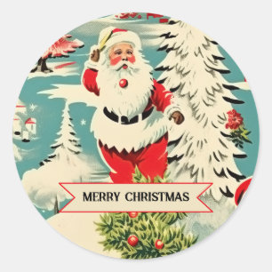 Pegatina Redonda Retro Santa Wonderland