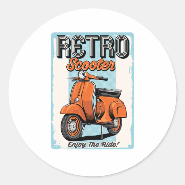 Pegatina Redonda Retro Scooter (Anverso)