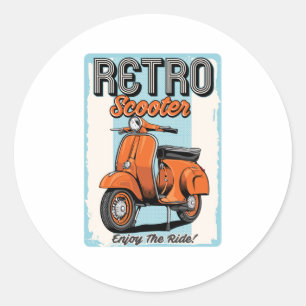 Pegatina Redonda Retro Scooter
