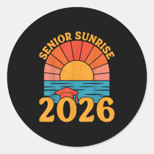 Pegatina Redonda Retro Senior Sunrise 2026 Seniors Of Cl Beach Grad