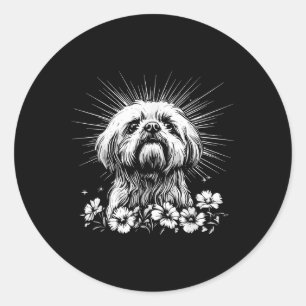 Pegatina Redonda Retro Shih Tzu Perro Lover Tattoo Style _1