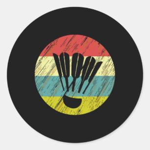 Pegatina Redonda Retro Shuttle Racket Sports Badminton Player Athle