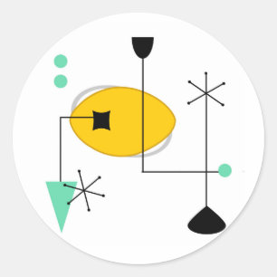 Pegatina Redonda retro simple amarillo azul moderno