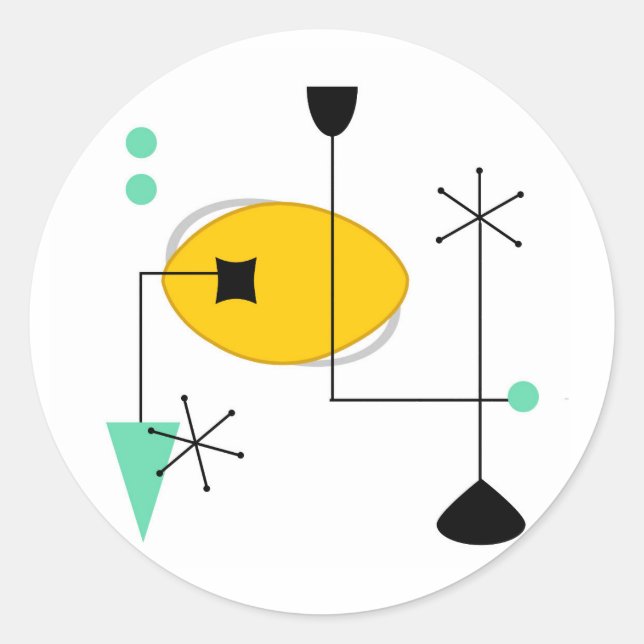 Pegatina Redonda retro simple amarillo azul moderno (Anverso)