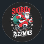 Pegatina Redonda Retro Skibidi Rizzmas Gracioso Santa Clause Patina<br><div class="desc">Retro Skibidi Rizzmas Graciosa Santa Clause Skboard Xmas</div>