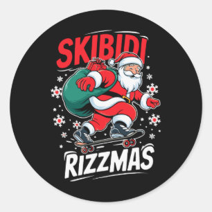 Pegatina Redonda Retro Skibidi Rizzmas Gracioso Santa Clause Patina