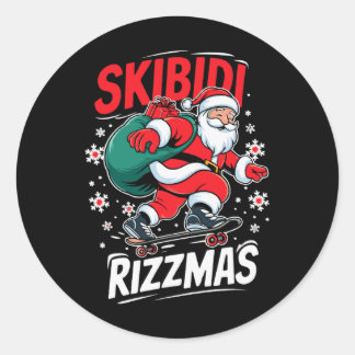 Pegatina Redonda Retro Skibidi Rizzmas Gracioso Santa Clause Patina