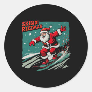 Pegatina Redonda Retro Skibidi Rizzmas Gracioso Santa Clause Patina
