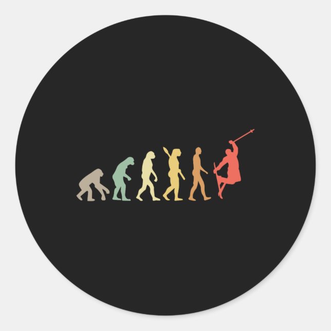Pegatina Redonda Retro Skiing Evolution For Skiers Skiing Season  (Anverso)
