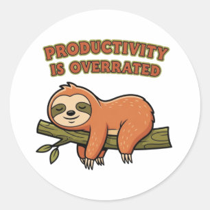 Pegatina Redonda Retro Sloth Productivity Is Overrated Vinyl Sticke