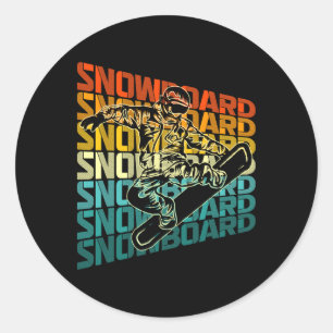 Pegatina Redonda Retro Snowboard Winter Sports Vintage Design Sn