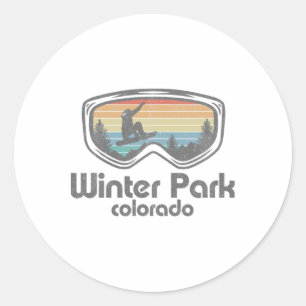 Pegatina Redonda Retro Snowboarding Parque Invernal Colorado Snowbo
