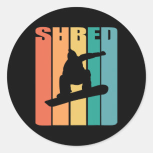 Pegatina Redonda Retro Snowboarding Shirt Shred Snowboard Gift