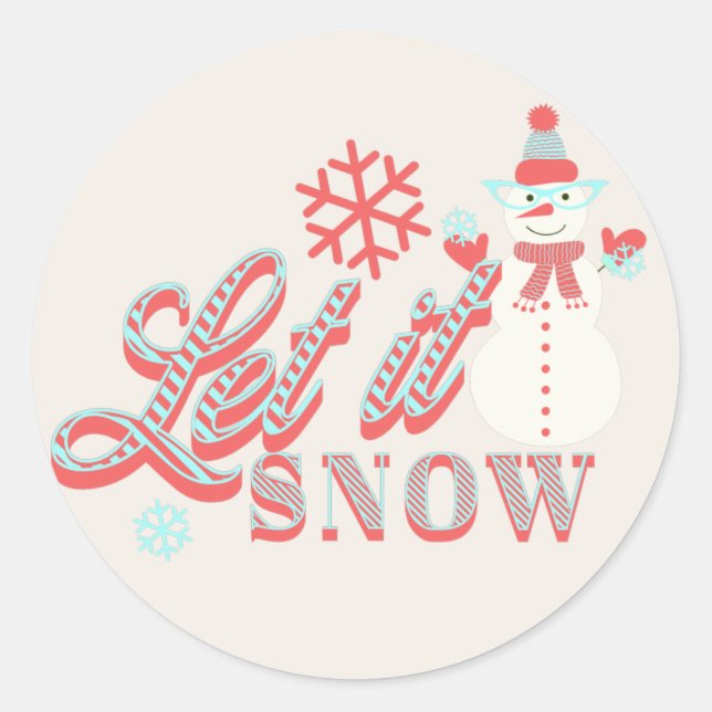 Pegatina Redonda Retro Snowman deja que nieve Navidades redondeen a (Anverso)