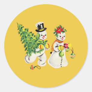 Pegatina Redonda Retro Snowmen