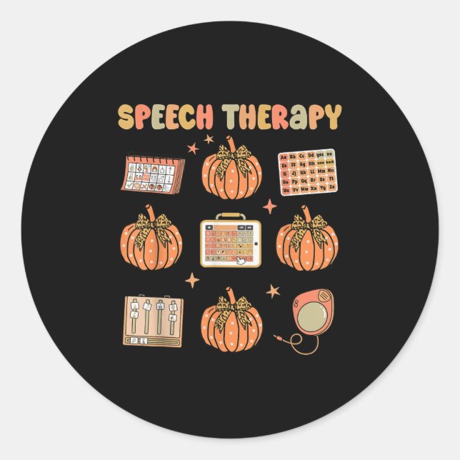 Pegatina Redonda Retro Speech Therapy Slp Fall Pumpkin Speech Thera (Anverso)