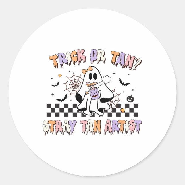 Pegatina Redonda Retro Spray Tan Artista Halloween Fantasma A Menos (Anverso)