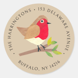 Pegatina Redonda Retro Spring Robin Kraft Brown Return Address