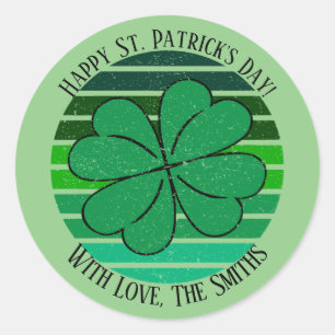 Pegatina Redonda Retro St. Patrick's Day Name Irish 4 Leaf Clover