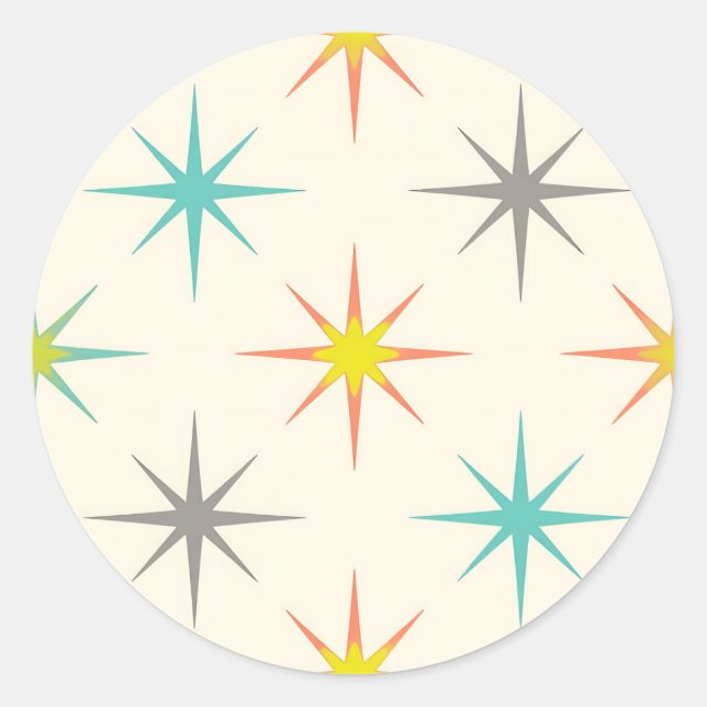 Pegatina Redonda Retro Starburst Mid-Century Pattern (Anverso)