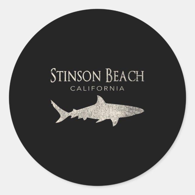 Pegatina Redonda Retro Stinson Beach Ca Shark (Anverso)