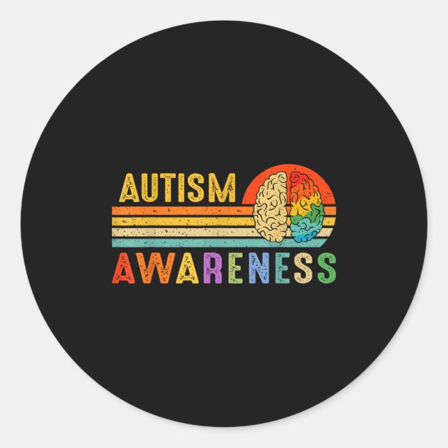 Pegatina Redonda Retro Sunset Autism Awareness Neurodiversity Spect (Anverso)