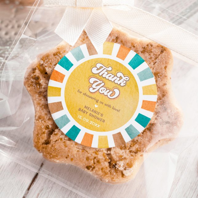 Pegatina Redonda Retro Sunshine Boy Baby Shower Gracias (Subido por el creador)