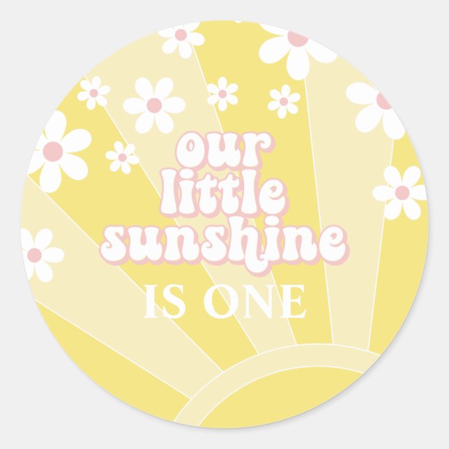 Pegatina Redonda Retro Sunshine Daisy boho cumpleaños (Anverso)