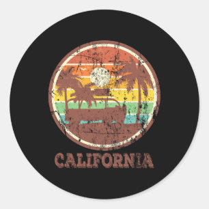Pegatina Redonda Retro Surf Vintage Atardecer Van Surfer Distressed