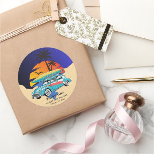Pegatina Redonda Retro Surfer Car Baby Shower