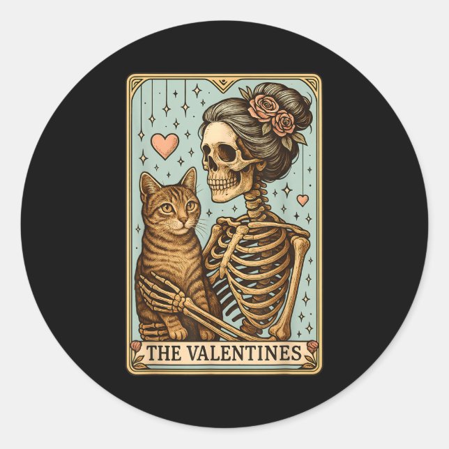 Pegatina Redonda Retro Tabby Cat Valentine's Day Mom Tarot Card  (Anverso)