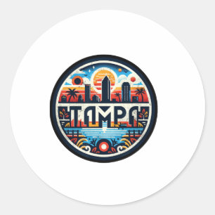 Pegatina Redonda Retro Tampa Florida - Tampa Bay Downtown Skyline F