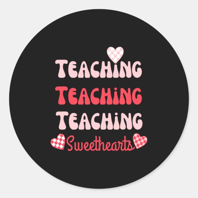 Pegatina Redonda Retro Teacher Valentines Day 2023 Teaching Sweethe (Anverso)