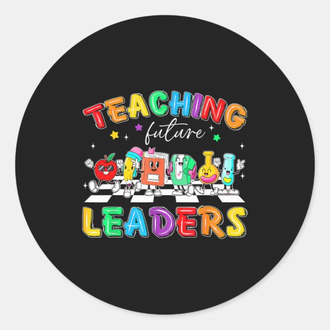Pegatina Redonda Retro Teaching Future Leaders Groovy Teacher Back  (Anverso)