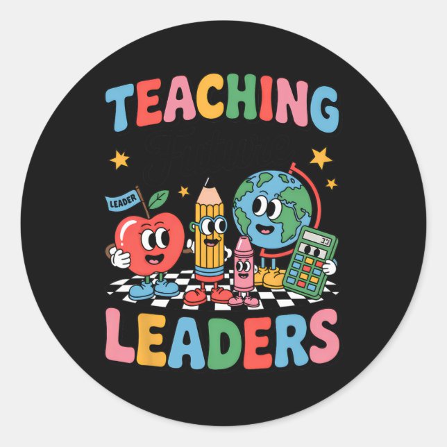 Pegatina Redonda Retro Teaching Future Leaders Groovy Teacher Back  (Anverso)