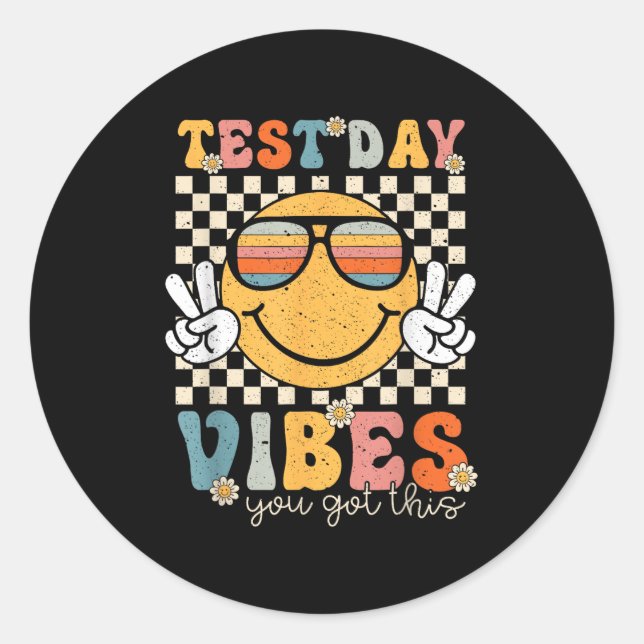 Pegatina Redonda Retro Test Day Vibes You Got This Motivation Teach (Anverso)