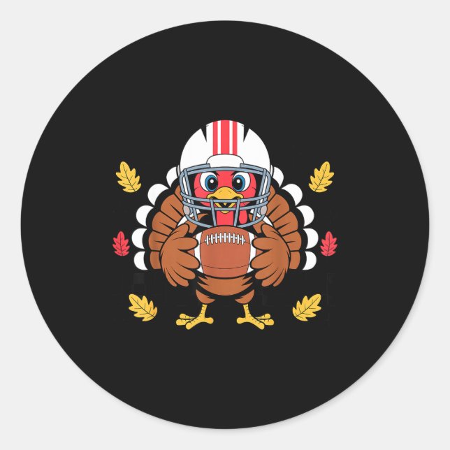 Pegatina Redonda Retro Thanksgiving Turkey Football Toddler Boys Ki (Anverso)