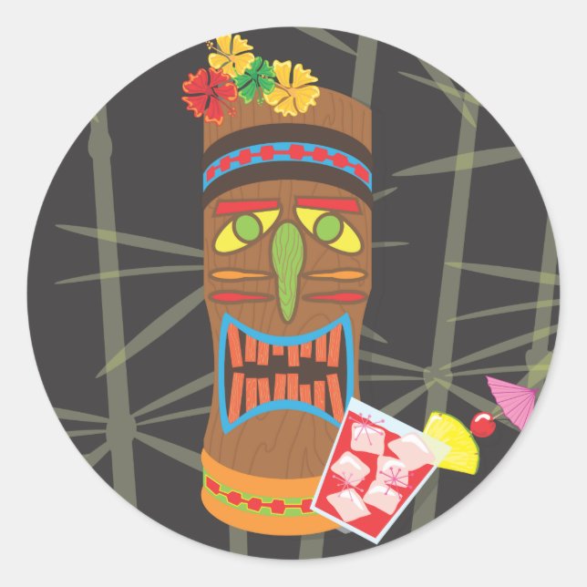 Pegatina Redonda Retro Tiki Head (Anverso)