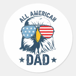 Pegatina Redonda Retro Todo El Papá Americano 4 De Julio Amigo De L